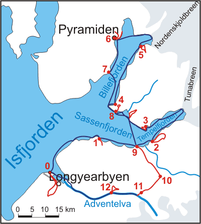 Uskutečněná trasa výpravy Svalbard IV